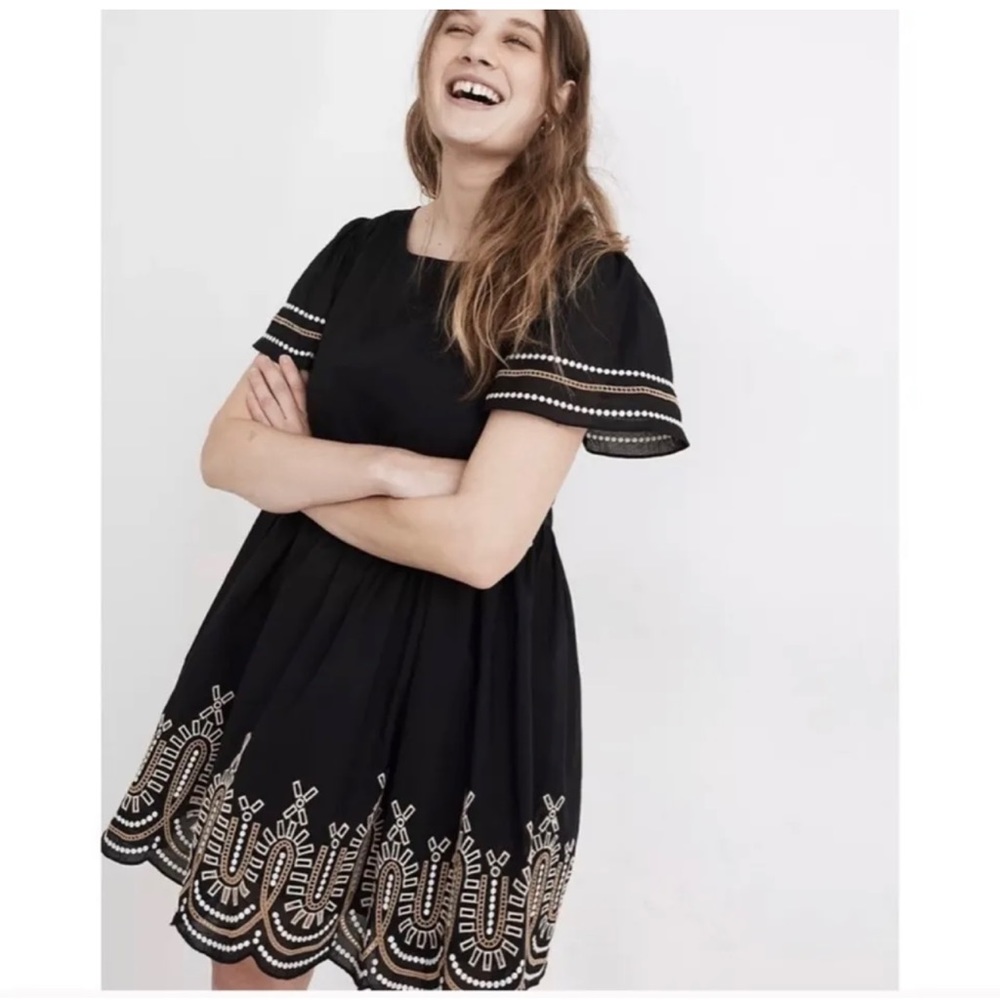 Madewell Embroidered Eyelet Flutter Sleeve Mini Dress XS
